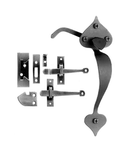 Smooth Black Iron Old World Heart Rim Latch Set, Acorn AT8BR
