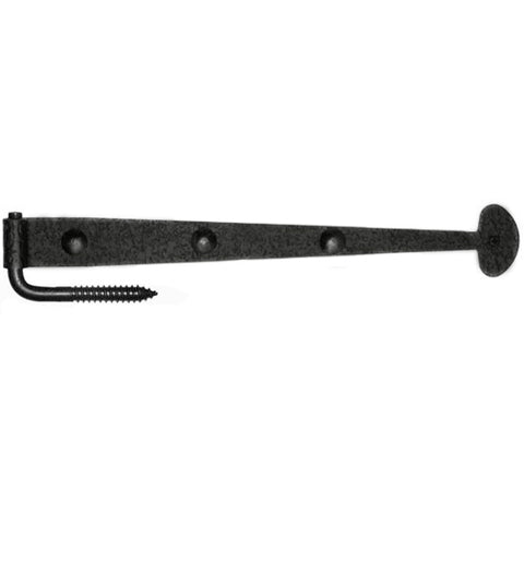 15-5/8 Inch Bean Tip Rough Iron Strap Hinge For Gates With Wood Screws, Acorn RIRBP