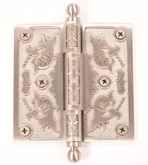 Doorware.com 4 x 4 Filigree Brass Hinge with Ball Tips, Brass Accents H04-H335B