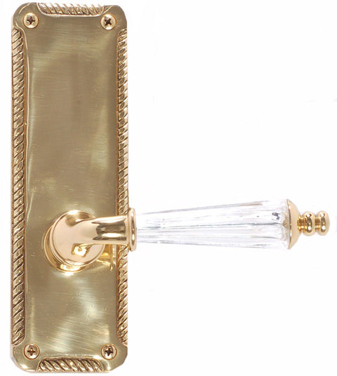 Doorware.com Crystal Kingsman Lever with Quartermain Plate, Brass Accents D06-K538-KIN