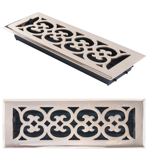 Doorware.com 4 Inch x 14 Inch Scroll Register with Damper, Brass Accents A03-R4414