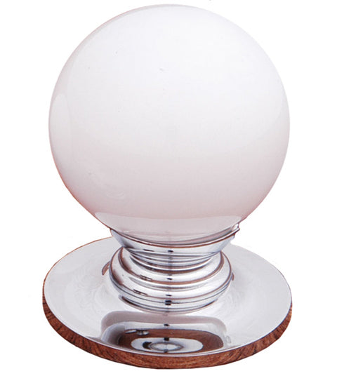 White Porcelain Ball Cabinet Knob with Polished Chrome Rose, RK International CK-307