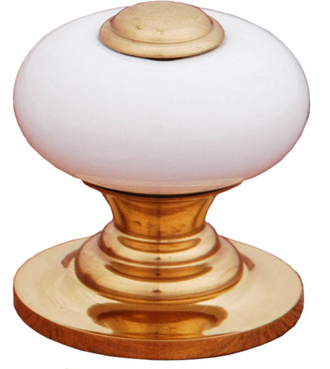 1 Inch White Porcelain Cabinet Knob with Metal Center, RK International CK-320