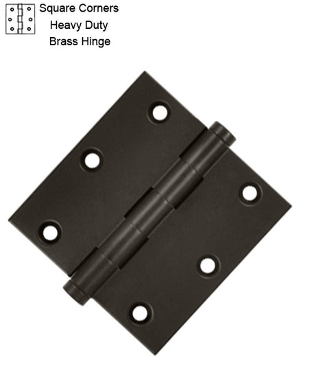 3-1/2 x 3-1/2 x Square Corners, Heavy Duty Solid Brass Hinge, Pair, Deltana DSB35