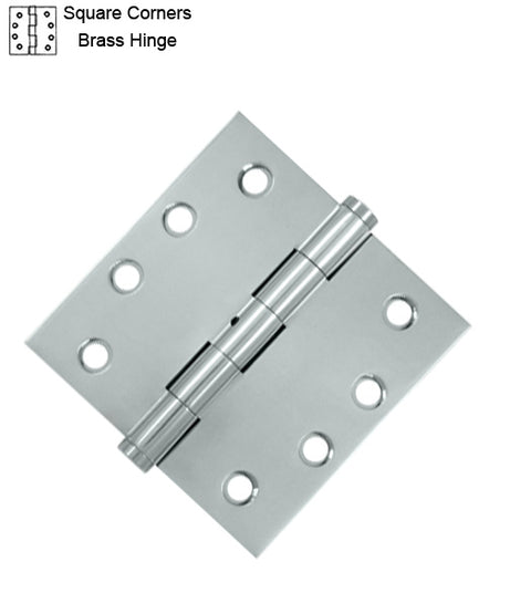 4 x 4 x Square Corners Solid Brass Hinge, Pair, Deltana DSB4