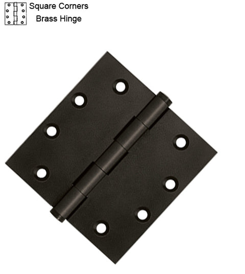 4-1/2 x 4-1/2 x Square Corners Solid Brass Hinge, Pair, Deltana DSB45
