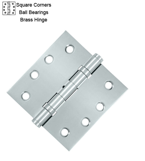 4 x 4 x Square Corners Heavy Duty with Ball Bearing Solid Brass Hinge, Pair, DSB4B