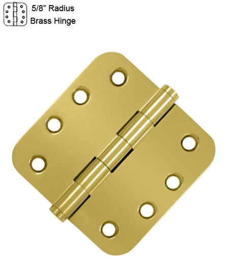 4 x 4 x 5/8 Radius Heavy Duty Solid Brass Hinge, Pair, Deltana DSB4R5