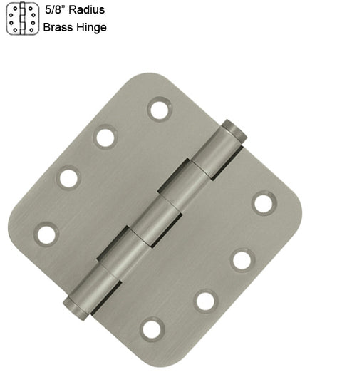 4 x 4 x 5/8 Radius Residential Solid Brass Hinge, Pair, Deltana DSB4R5x-R