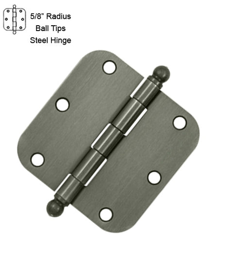 3-1/2 x 3-1/2 x 5/8 Radius Steel Hinge With Ball Tips, Pair, Deltana S35R5x-BT
