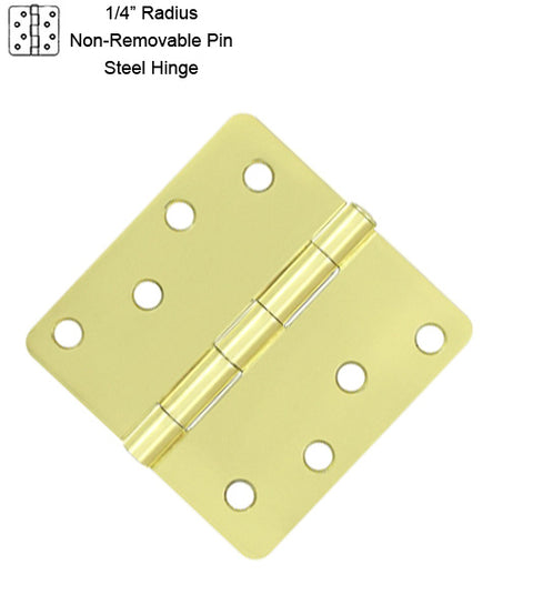 4 x 4 x 1/4 Radius Non-Removable Pin Steel Hinges, Pair, Deltana S44R4N