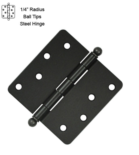 4 x 4 x 1/4 Radius Steel Hinge, Zigzag Holes With Ball Tips, Pair, Deltana S44R4-BT