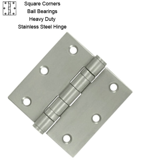 3-1/2 x 3-1/2 x Square Corners Stainless Steel Hinge 2 Ball Bearings, Pair, Deltana SS35BU