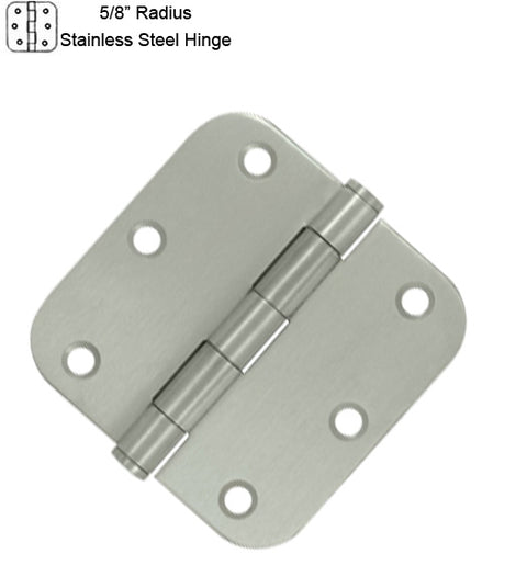 3-1/2 x 3-1/2 x 5/8 Radius Residential Stainless Steel Hinge, Pair, Deltana SS35R5U32D-R
