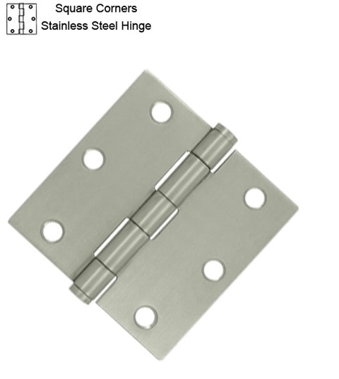 3-1/2 x 3-1/2 x Square Corners Residential Satin Stainless Steel Hinge, Pair, Deltana SS35U32D-R