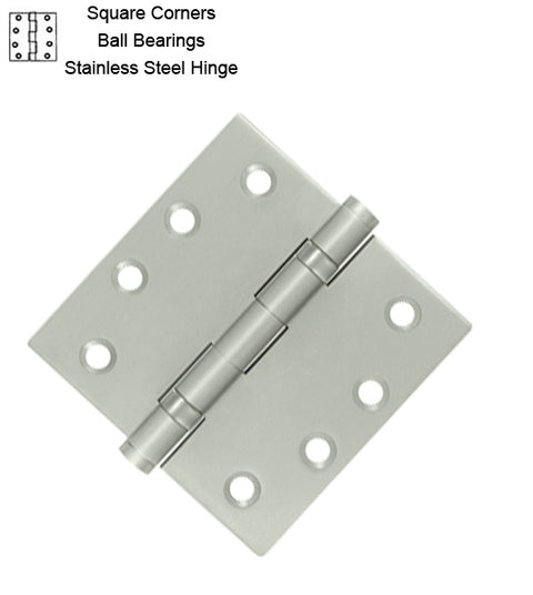 4 x 4 x Square Corners Residential Stainless Steel Hinge 2 Ball Bearings, Pair, Deltana SS44BU32D-R