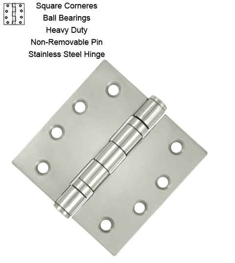 4 x 4 x Square Corners Stainless Steel Hinge, NRP, 2 Ball Bearings, Pair, Deltana SS44NBU