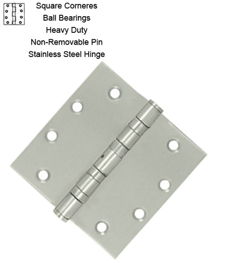 4-1/2 x 4-1/2 x Square Corners Stainless Steel Hinge with 4 Ball Bearings, Pair, Deltana SS45BU32