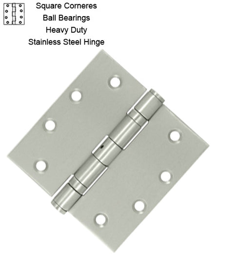 4-1/2 x 4-1/2 x Square Corners Stainless Steel Hinge 2 Ball Bearings, Pair, Deltana SS45BU32D