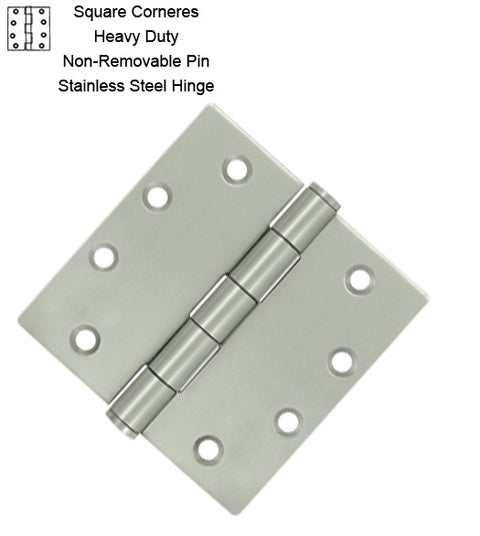 4-1/2 x 4-1/2 x Square Corners Stainless Steel Hinge with Non-Removable Pin, Pair, Deltana SS45NU32D