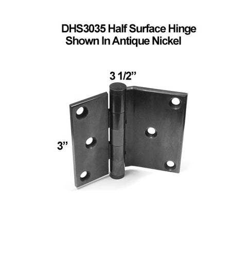 3 x 3-1/2 Solid Brass Half Surface Hinge Pair, Deltana DHS3035