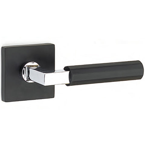Modern Black and Silver Faceted Lever with Square Rose, Emtek 505019LS26FA19