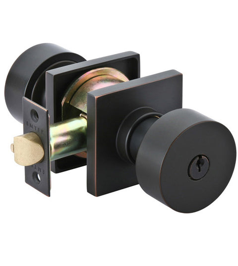 Modern Keyed Knob with Square Rosette, Emtek 5122ROU