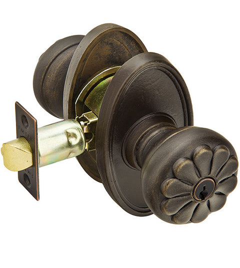 Cast Bronze Petal Keyed Entry Knob with Oval Rose, Emtek 54014PT