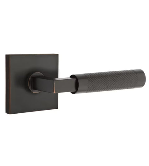 Knurled Lever with Square Rose and Stem, Emtek 5050LSKN