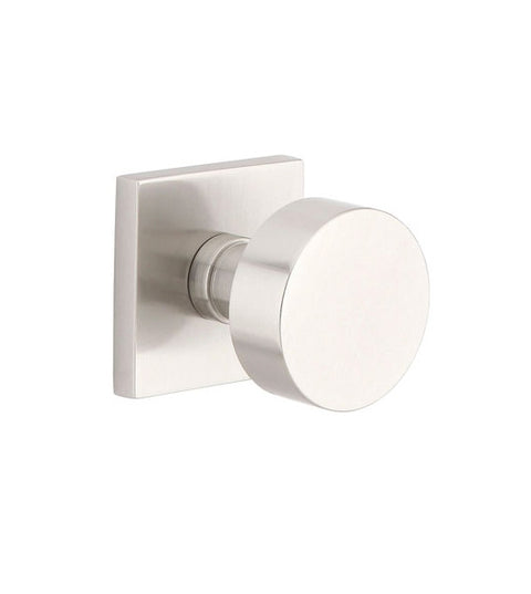 Brushed Stainless Steel Round Knob with Square Rose, Emtek S30003RNK