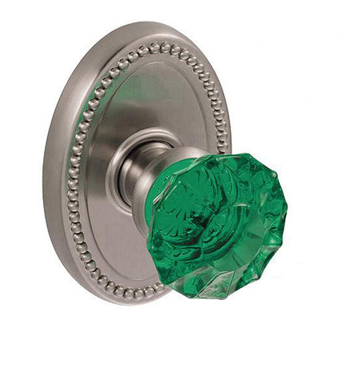 Doorware.com Green Scalloped Glass Knob With Oval Beaded Rose, Fusion 20-B7