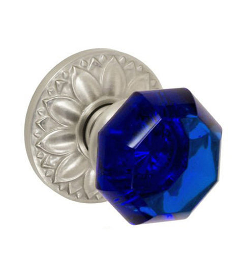 Doorware.com Victorian Cobalt Blue Glass Knob With Floral Rose, Fusion 23-D8