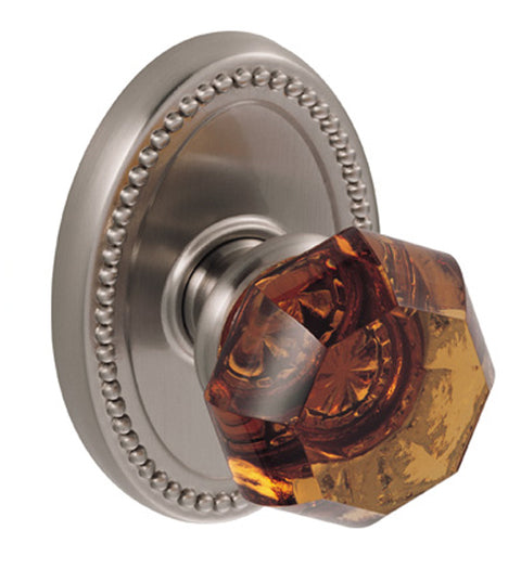 Doorware.com Amber Victorian Glass Knob With Oval Beaded Rose, Fusion 17-B7