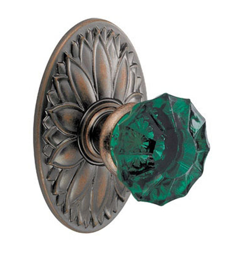 Doorware.com Green Scalloped Glass Knob With Oval Floral Rose, Fusion 20-D9