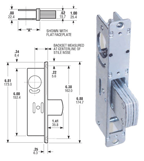 Storefront Door Mortise Lock Deadbolt Body, TH1101