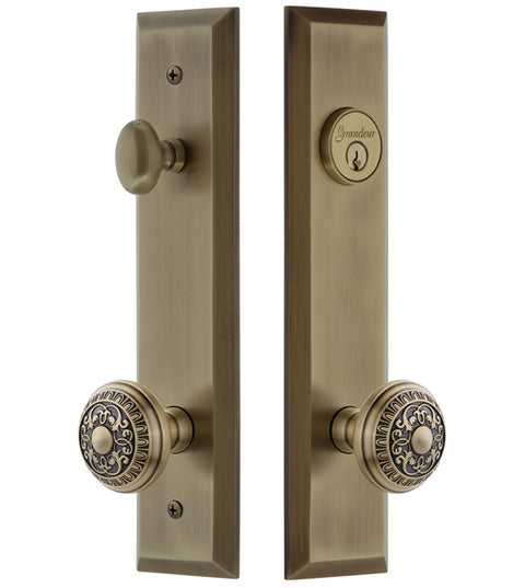 Keyed Entry Set Windsor Knob with Fifth Avenue Tall Plate, Grandeur FAVWIN19ENTR