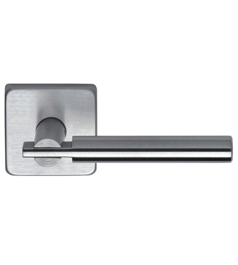 Designer Stainless Steel Door Lever Set with Square Rose, Omnia #25S
