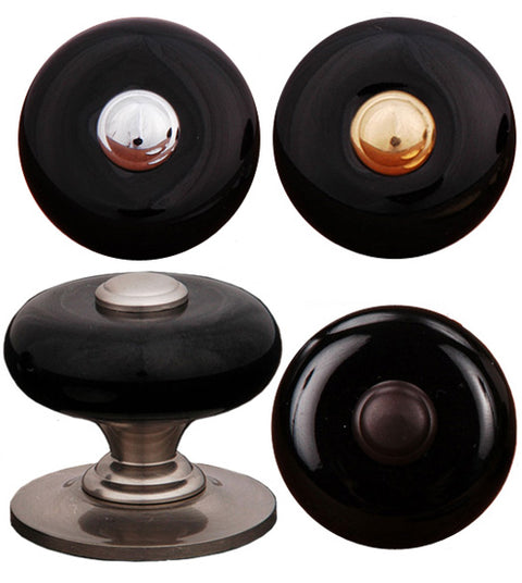 1-1/4 Inch Black Porcelain Cabinet Knob with Metal Center, RK International CK-313
