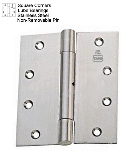 Doorware.com 4-1/2 x 4 Stainless Steel Hinge with Lube Bearing and Non-Removable Pin, Bommer LB8002-454N-630