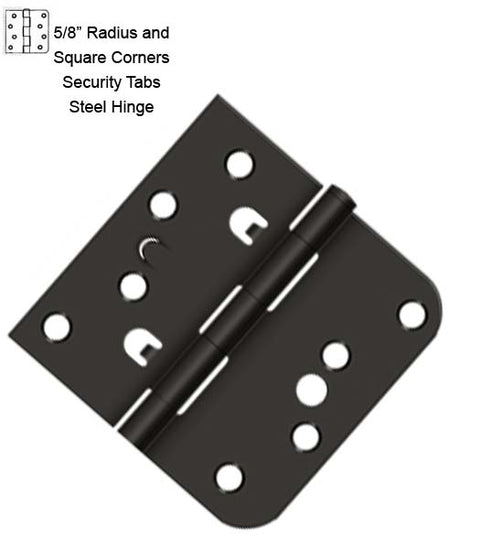 4 x 4 x 5/8 Radius x Sq Corners Steel Hinge with Security Lock Tabs, Pair, Deltana DE44058TT