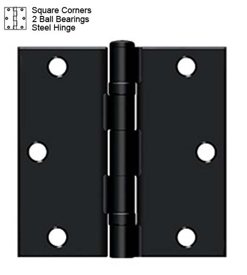 3-1/2 x 3-1/2 x Square Corners Ball Bearing Steel Hinges, Pair, Deltana S35BBUx-R