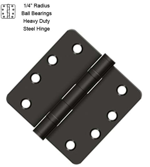 4 x 4 x 1/4 Radius Heavy Duty Steel Hinges With 2 Ball Bearings, Pair, Deltana S44R4HDB
