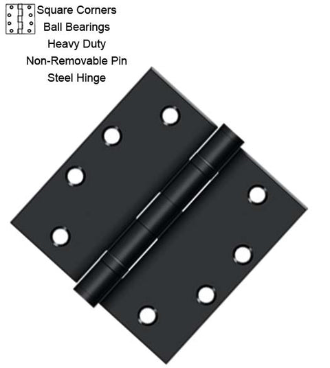 4-1/2 x 4-1/2 x Square Corners HD Steel Hinge with 2 Ball Bearings, Non-Removable Pin, Pair, S45BBN