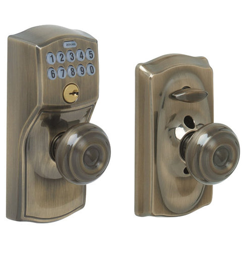 Camelot Keypad Entry Flex Lock With Georgian Knob, Schlage FE595CAMGEO
