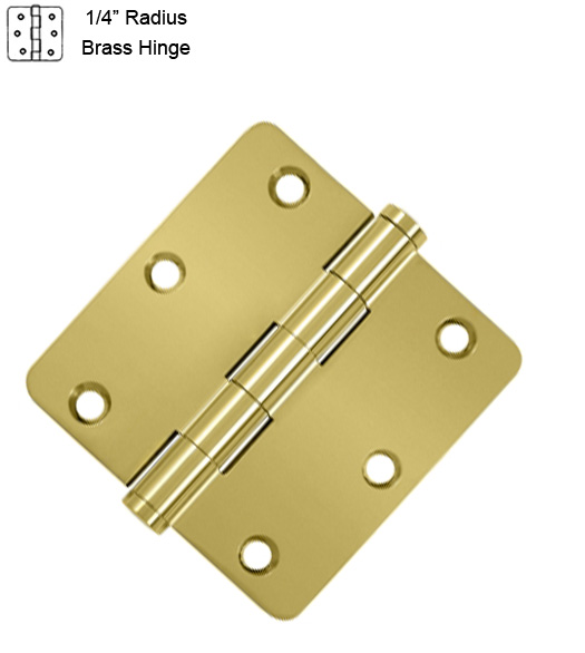 31/2 x 31/2 x 1/4 Radius Residential Solid Brass Hinge, Pair, Deltana