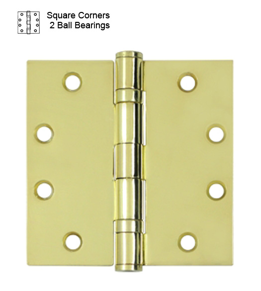 41/2 x 41/2 Polished Brass Commercial Hinge, 2 Ball Bearings, Global