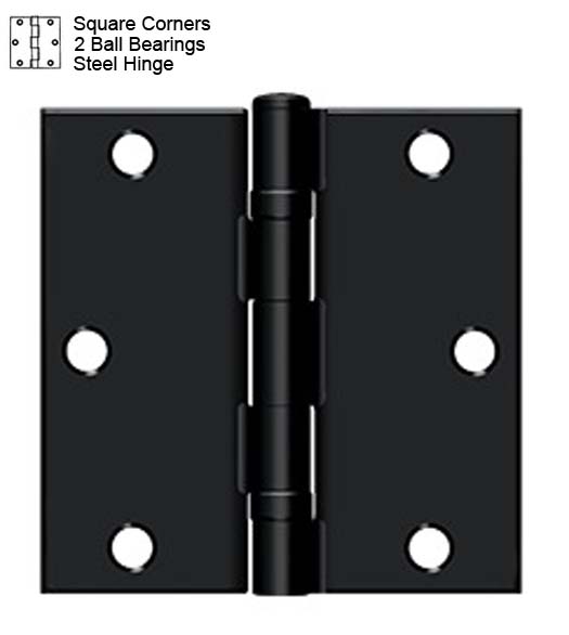 31/2 x 31/2 x Square Corners Ball Bearing Steel Hinges, Pair, Deltana