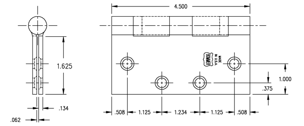 4-1/2 x 4 Solid Brass Hinge with 2 Ball Bearings - Doorware.com 4-1/2 x 4 Solid Brass Hinge with 2 Ball Bearings - Doorware.com