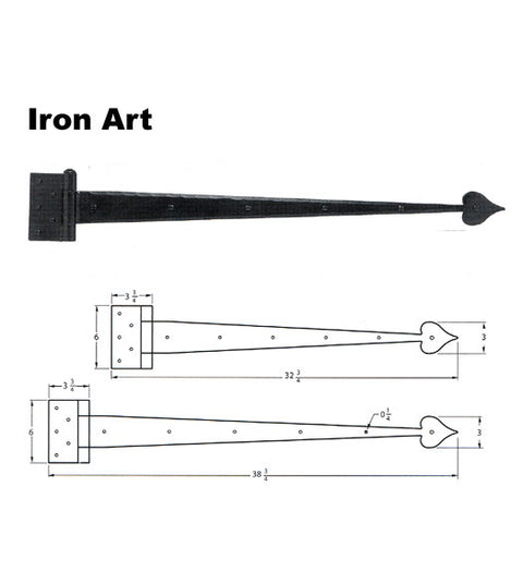 30-3/4 Inch Heavy Door Heart Tip Strap Hinges, Acorn IHJBP