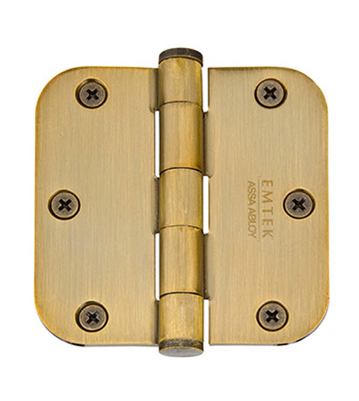 3-1/2 x 3-1/2 x 5/8 Radius Corners Brass Hinge, Pair, Emtek 96133